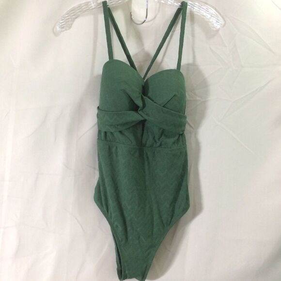 NEW Cupshe Green Textured One-Piece Swimsuit Size Medium Tie Back Molded Cups - Picture 2 of 6